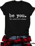 Women'WB shield Letter Print Round Neck Tee, Fashion Casual Crew Neck T-shirt for Daily Holiday Vacation Outdoor Wear,...