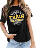 Women'WB shield Letter Print Round Neck Tee, Fashion Casual Crew Neck T-shirt for Daily Holiday Vacation Outdoor Wear,...