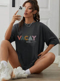 Women'WB shield Letter Print Round Neck Tee, Fashion Casual Crew Neck T-shirt for Daily Holiday Vacation Outdoor Wear,...