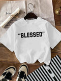 Women'WB shield Letter Print Round Neck Tee, Fashion Casual Drop Shoulder Short Sleeve T-shirt for Daily Wear, Ladies TNF...