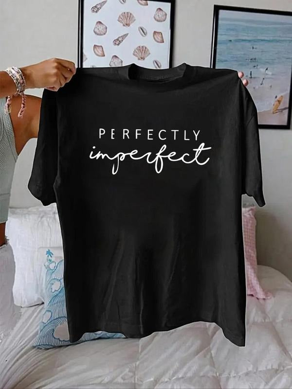 Women'WB shield Letter Print Round Neck Tee, Fashion Casual Drop Shoulder Short Sleeve T-shirt for Daily Wear, Ladies TNF...
