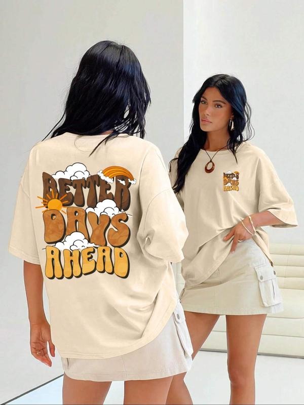 Women'WB shield Letter Print Round Neck Tee, Fashion Casual Half Sleeve T-shirt for Daily Holiday Vacation Outdoor Wear,...