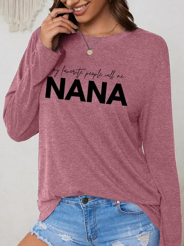 Women'WB shield Letter Print Round Neck Tee, Fashion Casual Long Sleeve Crew Neck T-shirt for Daily Holiday Vacation...