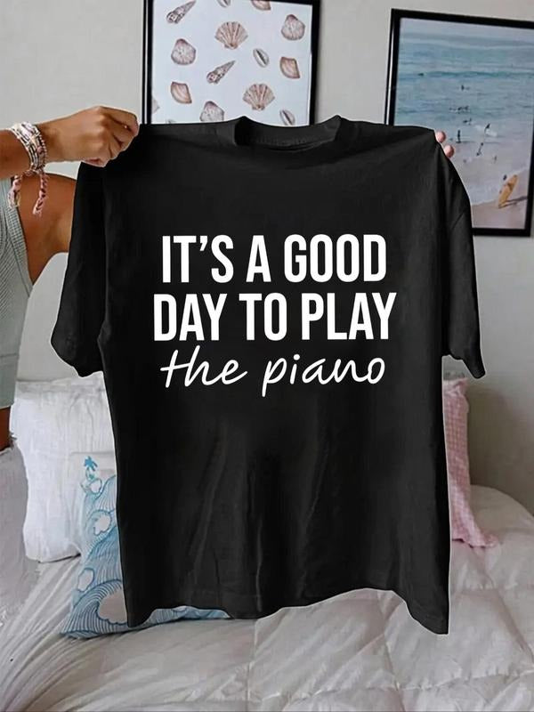 Women'WB shield Letter Print Round Neck Tee, Fashion Casual Short Sleeve Crew Neck T-shirt for Daily Holiday Vacation...