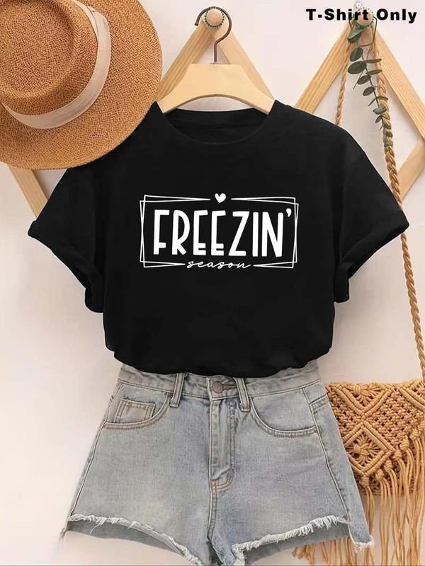 Women'WB shield Letter Print Round Neck Tee, Fashion Casual Short Sleeve T-shirt, Ladies Summer TNF for Daily Wear style...