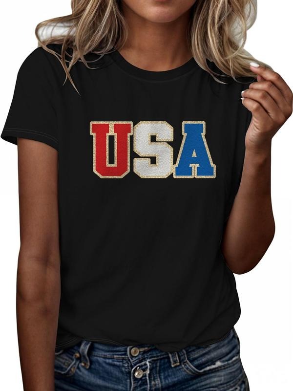 Women'WB shield Letter Print Round Neck Tee, Fashion Casual Short Sleeve T-shirt, Ladies Summer TNF for Daily Wear style...