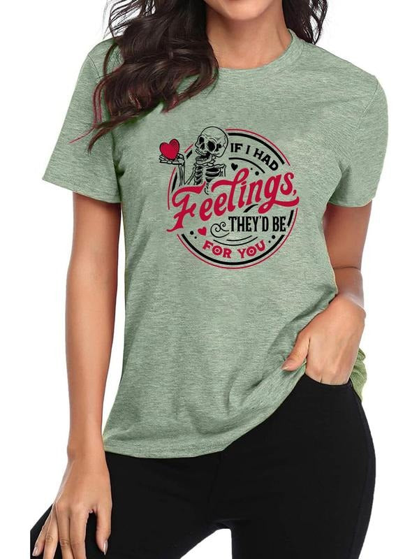 Women'WB shield Letter Print Round Neck Tee, Fashion Casual Skeleton Graphic Crew Neck T-shirt for Daily Holiday Vacation...
