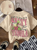 Women'WB shield Letter Print Round Neck Tee, Fitted Casual Graphic Short Sleeve T-shirt for Summer, Ladies TNF for Daily...