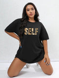 Women'WB shield Letter Print Round Neck Tee, Summer TNF Women, Casual Drop Shoulder Short Sleeve T-Shirt for Summer,...