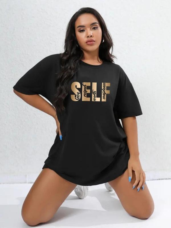Women'WB shield Letter Print Round Neck Tee, Summer TNF Women, Casual Drop Shoulder Short Sleeve T-Shirt for Summer,...