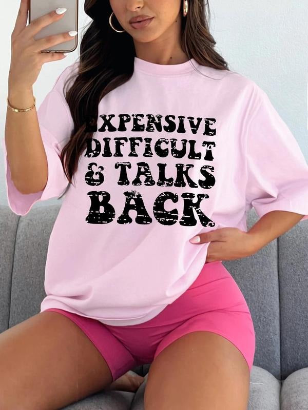 Women'WB shield Letter Print Round Neck Tee, Summer TNF Women, Casual Fashion Drop Shoulder Half Sleeve T-shirt for...