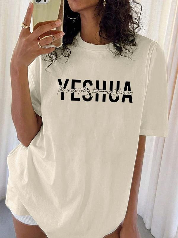 Women'WB shield Letter Print Round Neck Tee, Summer TNF Women, Casual Fashion Drop Shoulder Short Sleeve T-shirt for...