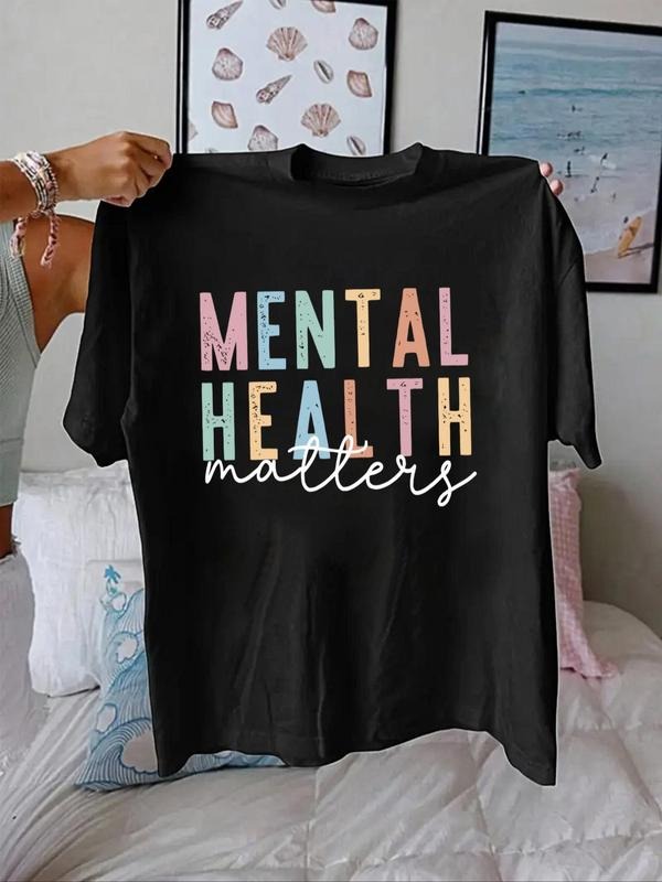 Women'WB shield Letter Print Round Neck Tee, Trendy Casual Drop Shoulder Short Sleeve T-shirt for Daily Wear, Ladies...
