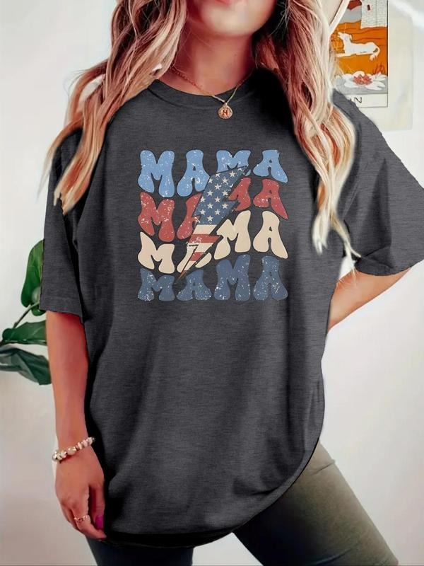 Women'WB shield Letter Print Round Neck Tee, Trendy Casual Short Sleeve T-Shirt for Daily Wear, Ladies Spring Outfit, Top...