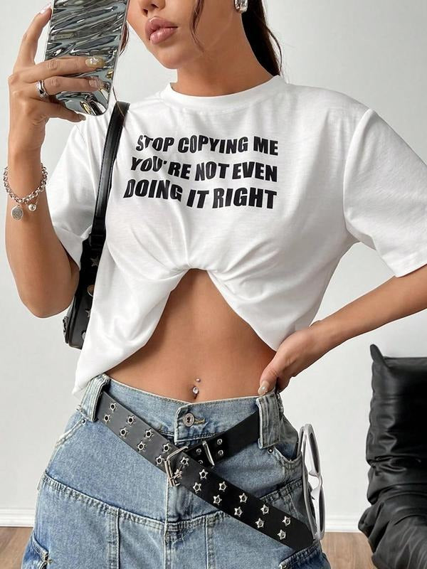 Women'WB shield Letter Print Round Neck Tee, Vintage Trendy Casual Graphic Short Sleeve T-shirt For Daily Wear, Ladies...