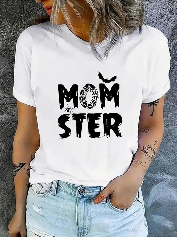 Women'WB shield Letter Print Round Neck Tee, Vintage Trendy Casual Short Sleeve Crew Neck T-shirt for Daily Wear, Ladies...