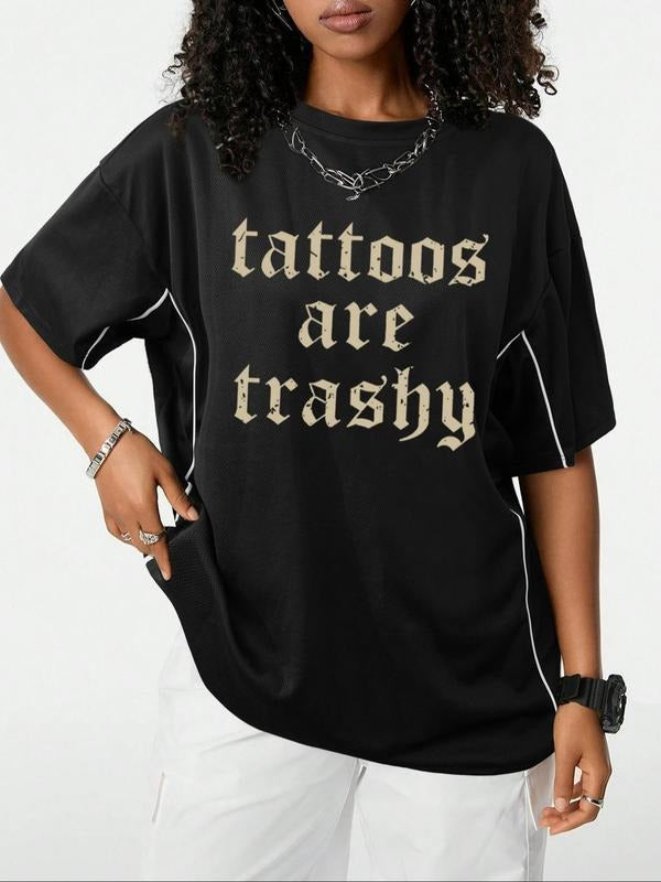 Women'WB shield Letter Print Round Neck Tee, Vintage Trendy Casual Short Sleeve T-shirt for Daily Wear, Ladies Summer...