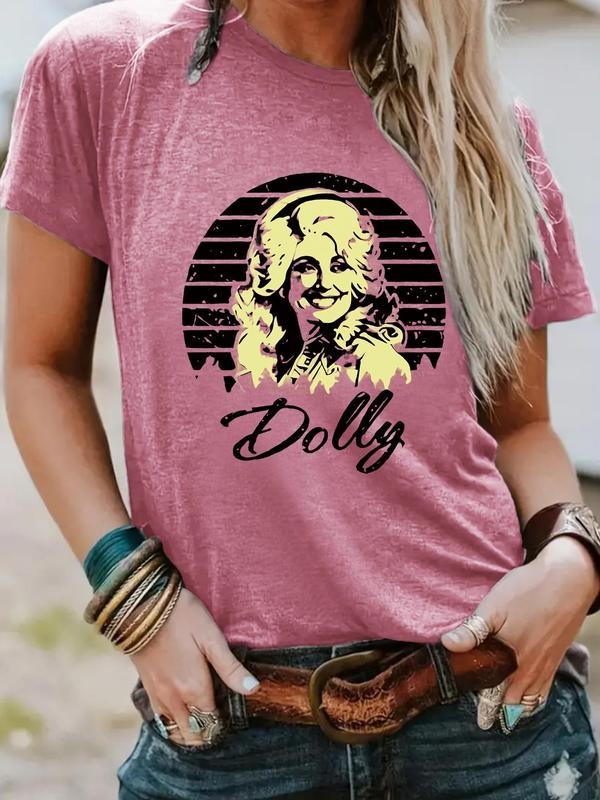 Women'WB shield Letter Print Round Neck Tee, Vintage Trendy Casual Short Sleeve T-shirt for Daily Wear, Ladies Summer...