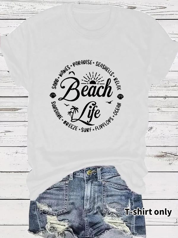 Women'WB shield Letter Print Round Neck Tee, Vintage Trendy Casual Short Sleeve T-shirt for Daily Wear, Ladies Summer...