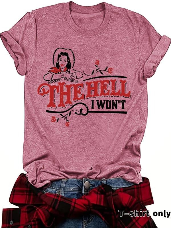 Women'WB shield Letter Print Round Neck Tee, Vintage Trendy Casual Short Sleeve T-shirt for Daily Wear, Ladies Summer...