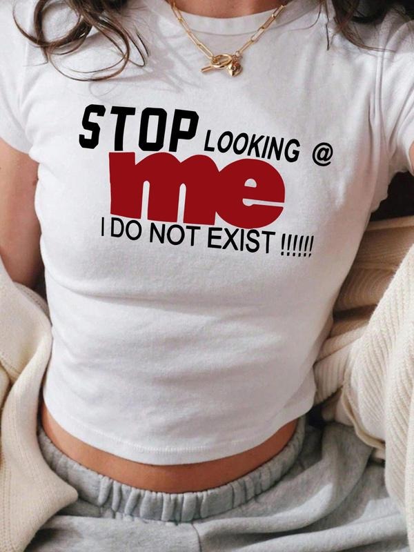 Women'WB shield Letter Print Short Sleeve Crop Tee, Casual Round Neck T-shirt for Summer, Streetwear, Ladies TNF for...