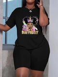 Women'WB shield Letter Print Short Sleeve Tee & Skinny Shorts Straw hat pirates Set, Casual Round Neck T-shirt & Shorts...
