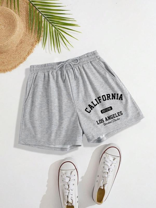 Women'WB shield Letter Print Shorts, Casual Comfy Breathable Shorts for Summer, Ladies Bottoms for Daily Wear T-Shirts,...