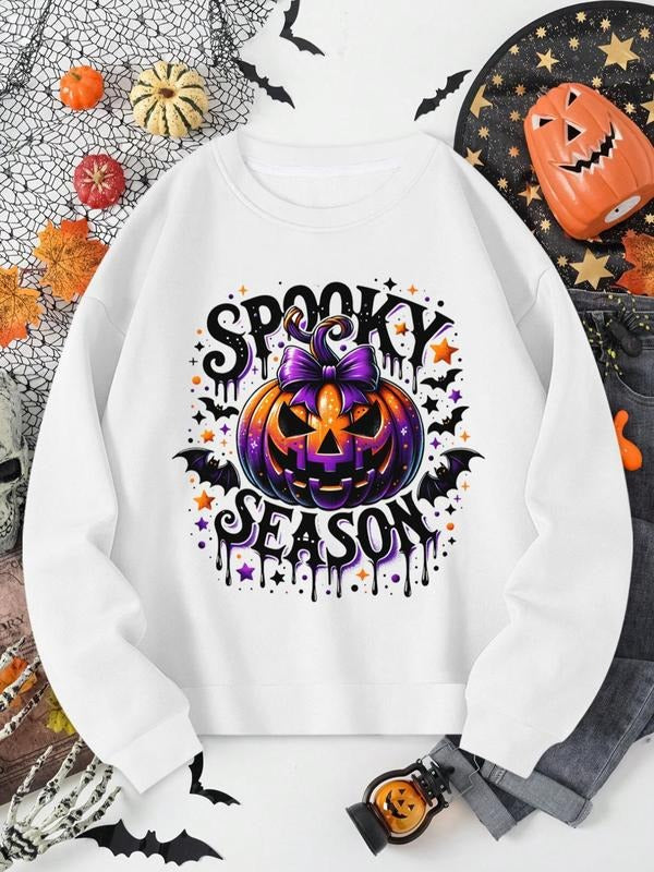 Women'WB shield Letter Print Sweatshirt, Casual Long Sleeve Round Neck Pullover for Daily Wear, Ladies Spring & Fall TNF...