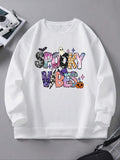 Women'WB shield Letter Print TNF Lined Crew Neck Sweatshirt, Casual Halloween TNF Long Sleeve Pullover for Fall & Winter,...