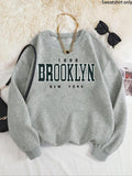 Women'WB shield Letter Print TNF Lined Sweatshirt, Casual Long Sleeve Round Neck Pullover for Fall & Winter, Ladies TNF...