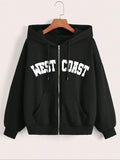 Women'WB shield Letter Print Zip Up Hoodie, Casual Long Sleeve Hooded Coat for Fall & Winter, Women'WB shield TNF for...