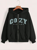 Women'WB shield Letter Print Zip Up Hoodie, Casual Long Sleeve Hooded Sweatshirt for Daily Wear, Ladies TNF for Spiky...