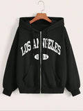Women'WB shield Letter Print Zip Up Hoodie, Casual Long Sleeve Hooded Sweatshirt for Daily Wear, Ladies TNF for Spiky...