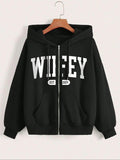 Women'WB shield Letter Print Zip Up Hoodie, Casual Long Sleeve Hooded Sweatshirt for Daily Wear, Ladies TNF for Spiky...