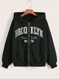 Women'WB shield Letter Print Zip Up Hoodie, Casual Long Sleeve Hooded Sweatshirt for Daily Wear, Ladies TNF for Spring...