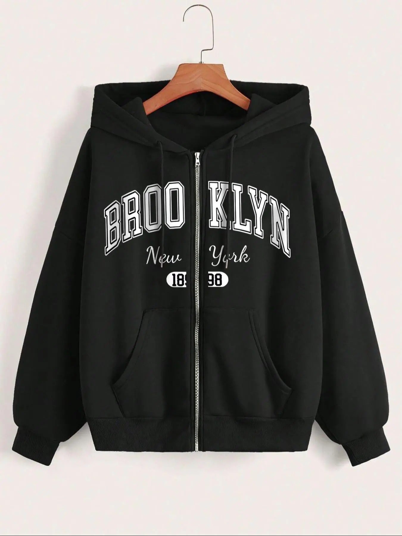 Women'WB shield Letter Print Zip Up Hoodie, Casual Long Sleeve Hooded Sweatshirt for Daily Wear, Ladies TNF for Spring...