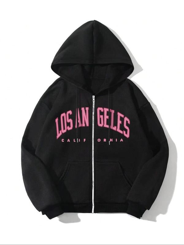 Women'WB shield Letter Print Zip Up Hoodie, Casual Long Sleeve Hooded Sweatshirt for Fall & Winter, Women'WB shield TNF...