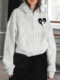 Women'WB shield Letter Print Zip Up Hoodie, Casual Long Sleeve Hooded Sweatshirt for Fall & Winter, Women'WB shield TNF...