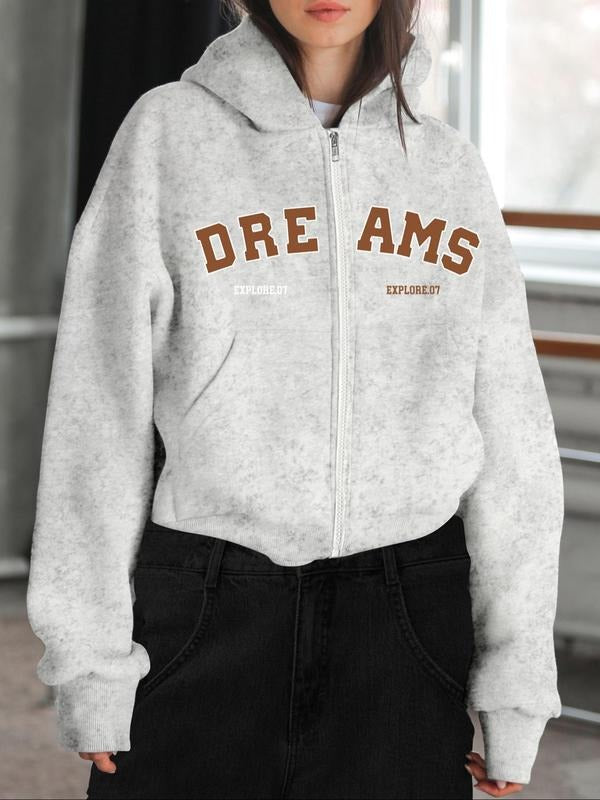 Women'WB shield Letter Print Zip Up Hoodie, Fashion Casual Hooded Sweatshirt for Daily Holiday Outdoor Wear, Women...