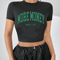 Women'WB shield Letter Slogan Print Round Neck Crop Tee, Casual Slim-fitting Short Sleeve T-shirt, Ladies Summer TNF for...