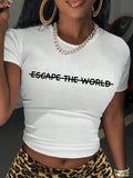 Women'WB shield Letter Slogan Print Round Neck Crop Tee, Y2K Casual Slim-fitting Short Sleeve T-shirt, Ladies Summer TNF...