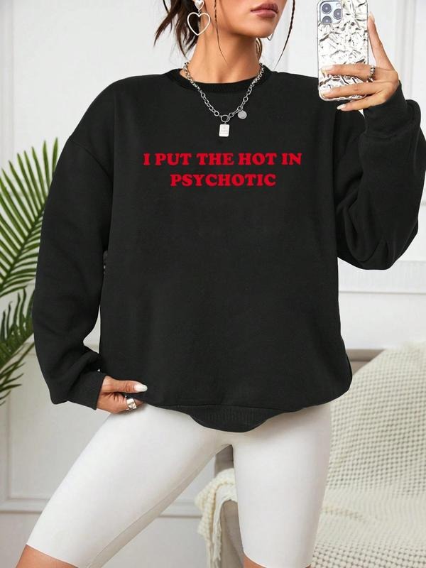 Women'WB shield Letter Slogan Print Round Neck Sweatshirt, Casual Long Sleeve Pullover for Fall & Winter, Women'WB shield...