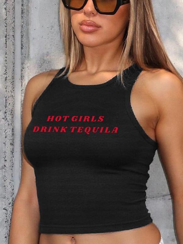 Women'WB shield Letter Slogan Print Round Neck Tank Top, Casual Sleeveless Top for Summer, Ladies TNF for Daily Wear...