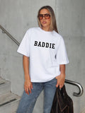 Women'WB shield Letter Slogan Print Round Neck Tee, Fashion Casual Crew Neck T-Shirt for Daily Holiday Vacation Outdoor...