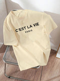 Women'WB shield Letter Slogan Print Round Neck Tee, Fashion Casual Drop Shoulder Short Sleeve T-shirt, Ladies Summer TNF...