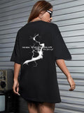 Women'WB shield Lightning & Letter Graphic Print Round Neck Tee, Fashion Casual Drop Shoulder Short Sleeve T-shirt for...