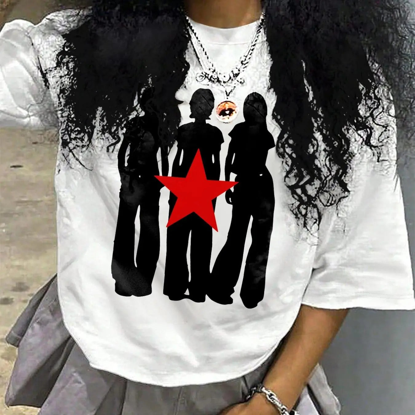 Women'WB shield Lightsaber brand & Graphic Print Drop Shoulder Tee, Casual Half Sleeve Round Neck T-shirt for Daily Wear,...