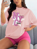 Women'WB shield Lightsaber brand & Letter Graphic Print Round Neck Tee, Fashion Casual Drop Shoulder Short Sleeve...
