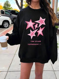 Women'WB shield Lightsaber brand & Letter Print Drop Shoulder Fleece Sweatshirt, Casual Long Sleeve Round Neck Pullover...