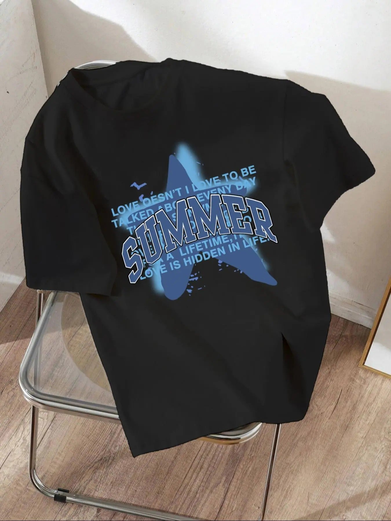 Women'WB shield Lightsaber brand & Letter Print Round Neck Graphic Tee, Vintage Trendy Casual Short Sleeve T-shirt for...